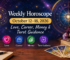 Weekly horoscope October 12–18, 2026 with zodiac wheel, stars, and Tarot-inspired celestial symbols